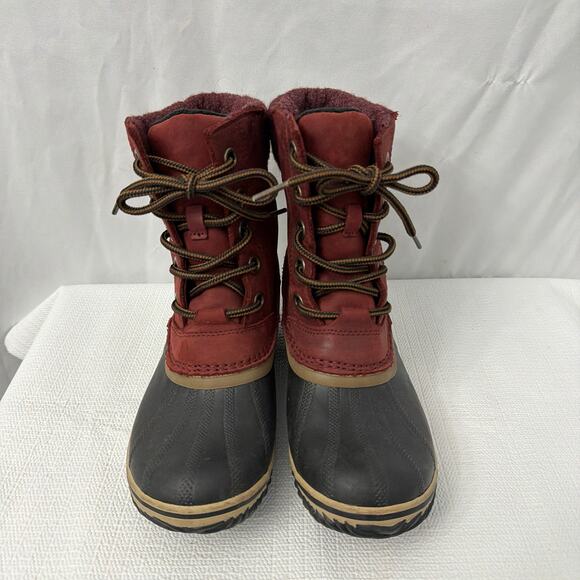 Sorel Boots Womens Size 7 Slimpack Lace II Red Leather Winter Snow Duck - Picture 6 of 10